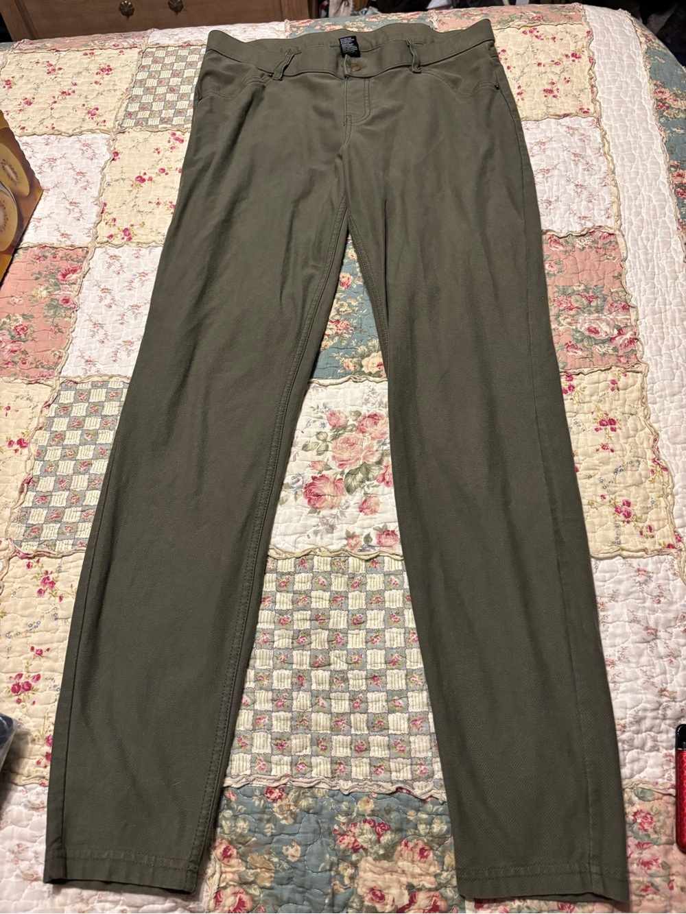 Women's Olive Pants - Slim Stretch Fit Large
